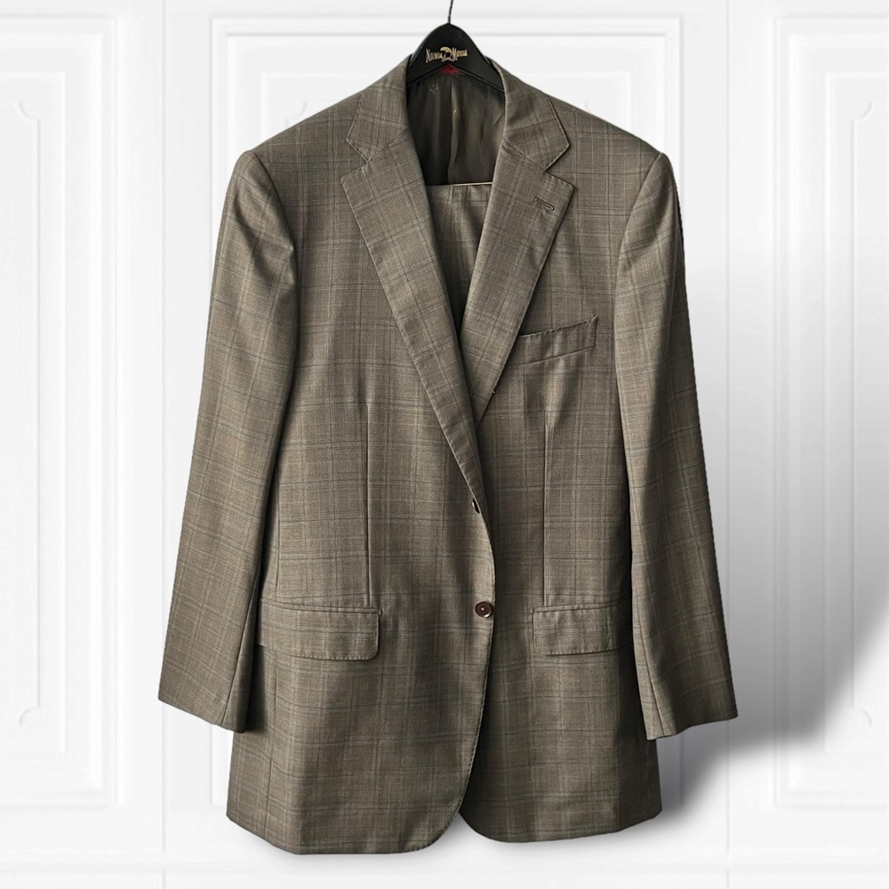 ISAIA Glen Check Plaid Brown 160’s Two Piece Suit | IT 57